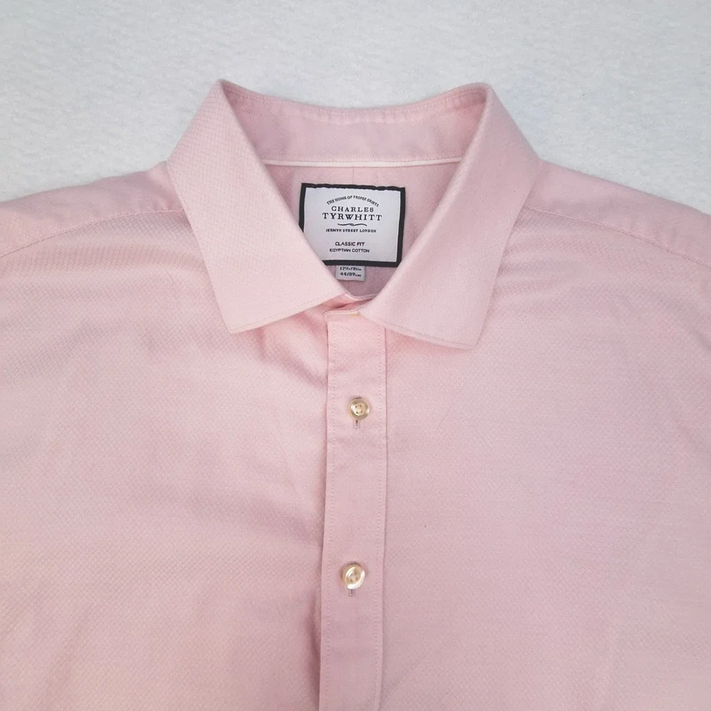 Charles Tyrwhitt Dress Shirt Mens 17.5‎ 35 Pink Classic Fit Egyptian Cotton Luxe